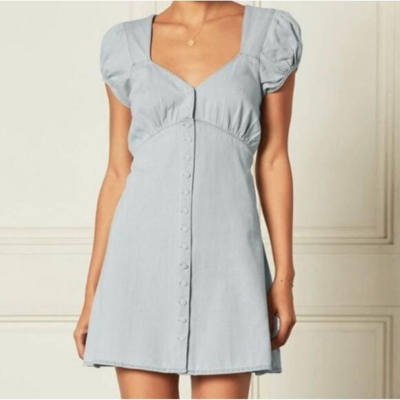 Boyish Sunrise Blue Button Front Puff Sleeve Denim Mini Dress Size Medium NWT - Picture 2 of 9
